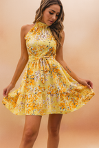 Elegant Floral Summer Dress for Women - Chic A-Line Design with American Neckline, Perfect for Beach and Casual Outings