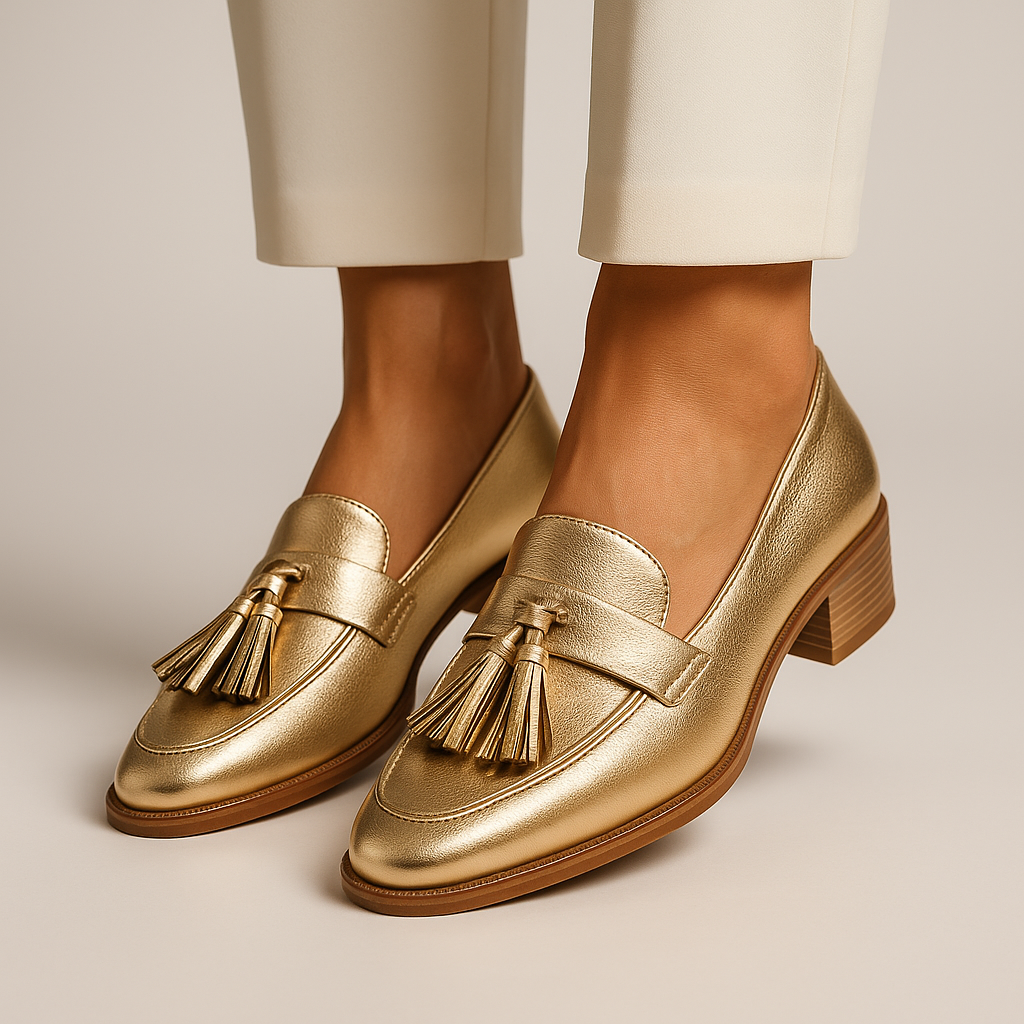 Elegant Gold Loafers for Women - Chic Slip-On Comfort