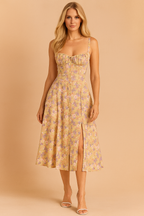 Elegant Midi Dress with Corset Neckline for Women - Summer Fashion