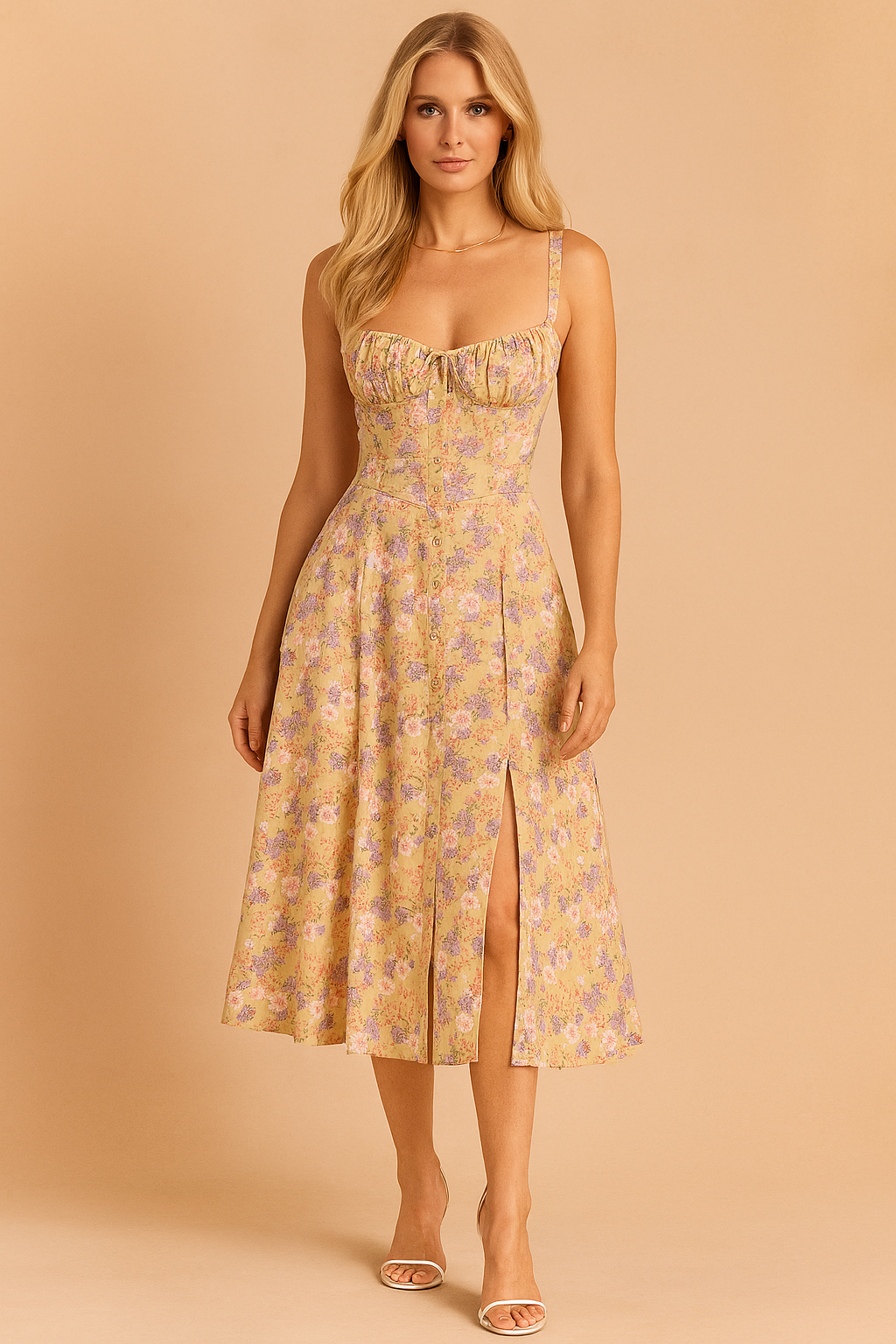 Elegant Midi Dress with Corset Neckline for Women - Summer Fashion