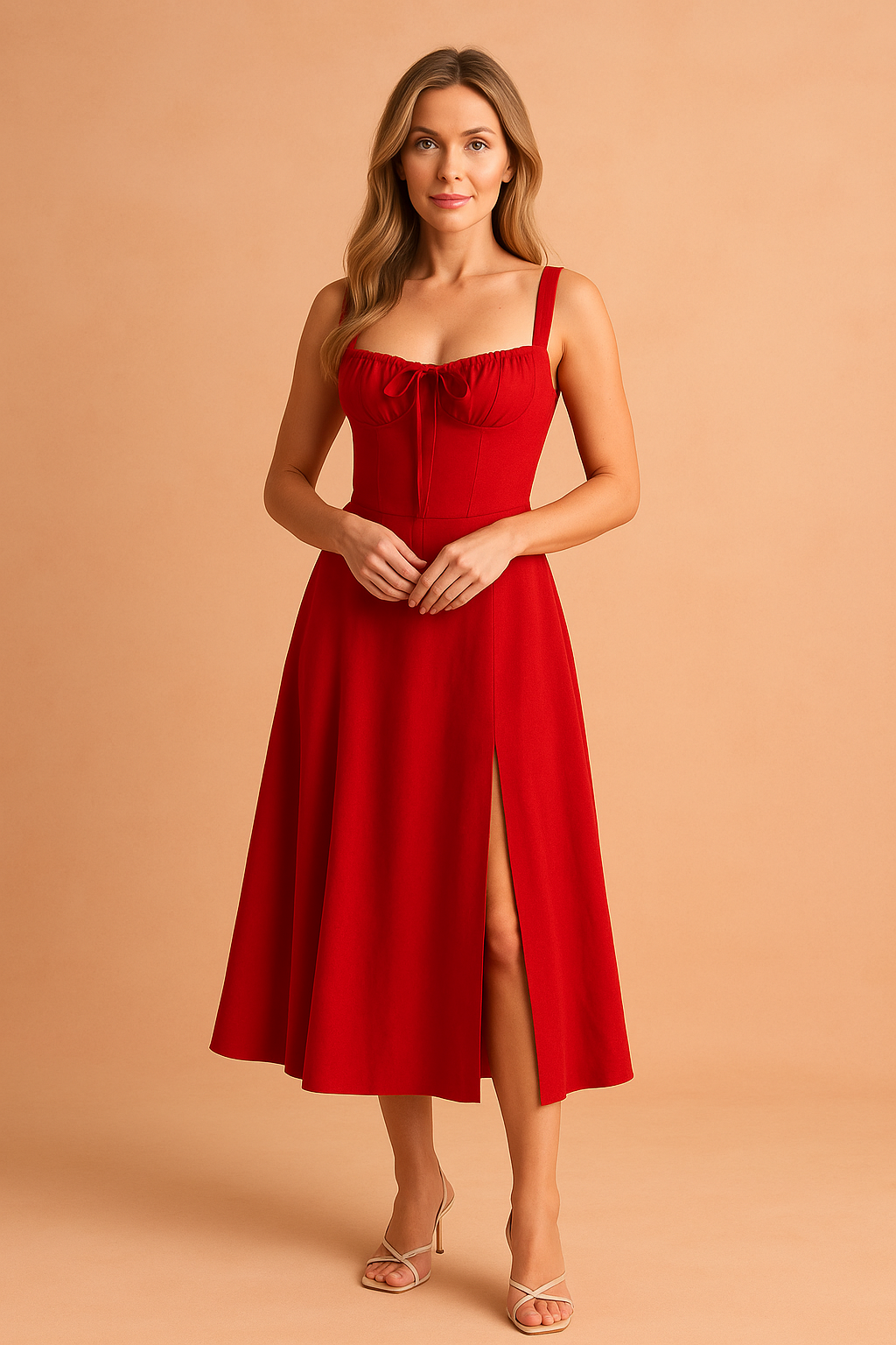 Elegant Midi Dress with Corset Neckline for Women - Summer Fashion