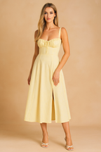 Elegant Midi Dress with Corset Neckline for Women - Summer Fashion