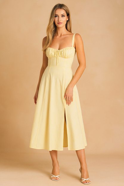 Elegant Midi Dress with Corset Neckline for Women - Summer Fashion