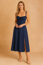 Elegant Midi Dress with Corset Neckline for Women - Summer Fashion