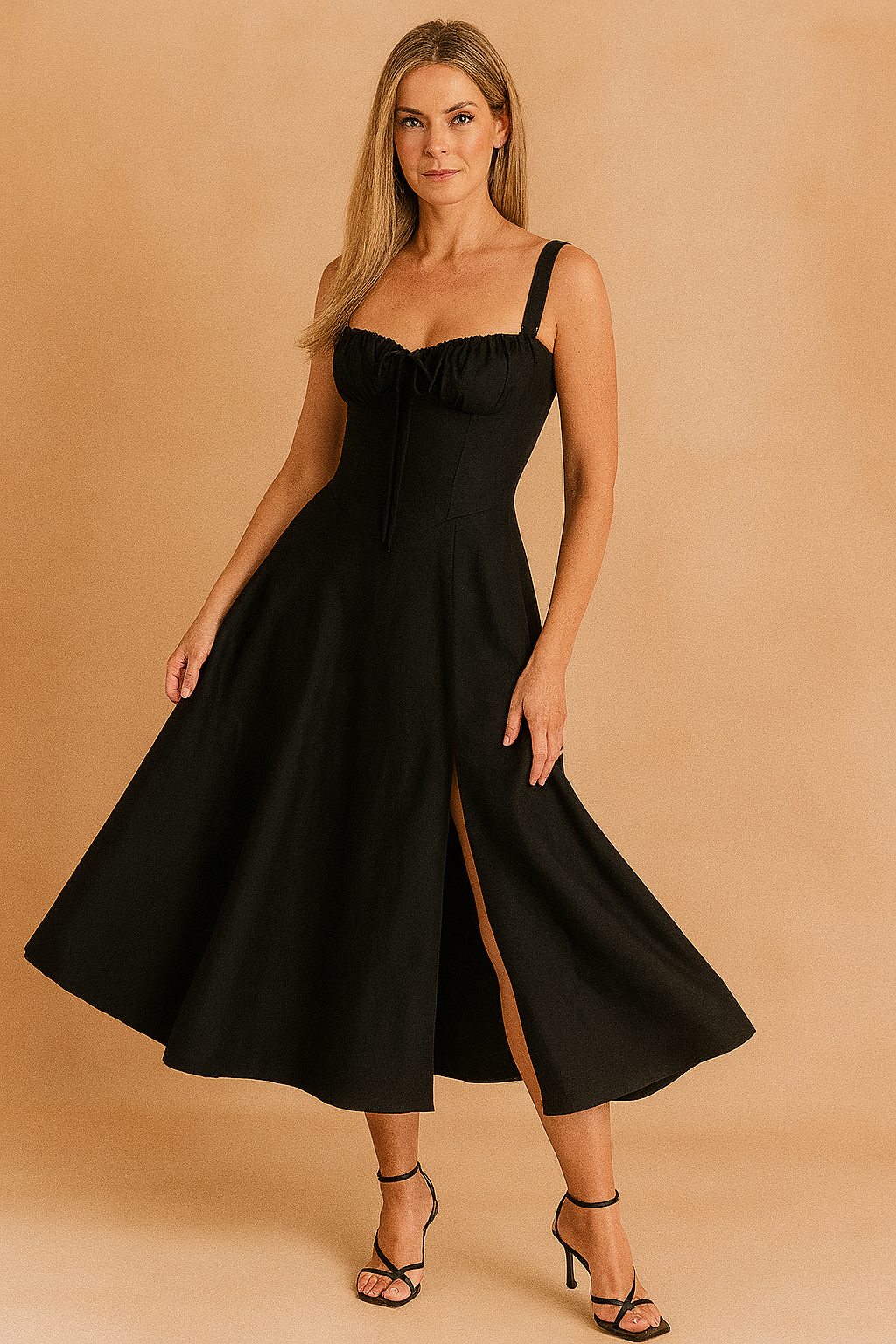 Elegant Midi Dress with Corset Neckline for Women - Summer Fashion