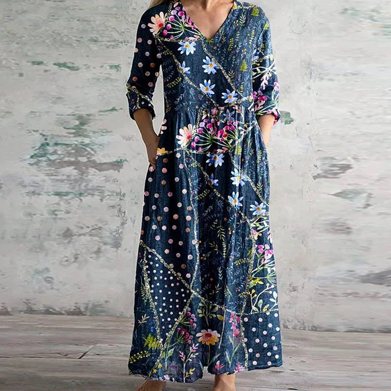 Elegant Retro Maxi Dress for Women - Vintage-Inspired Summer Style
