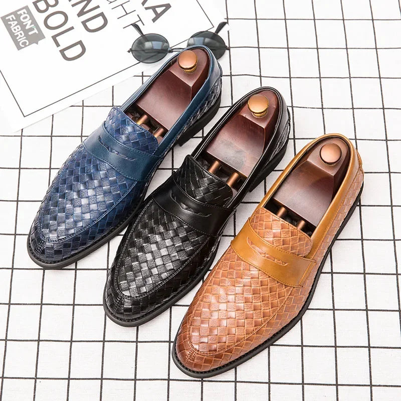 Men's Brown Loafers - Handcrafted Woven Leather Footwear for Comfort and Style