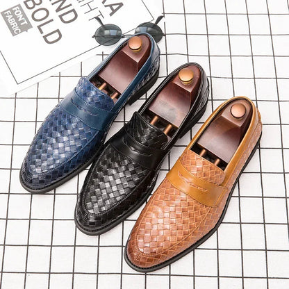 Men's Brown Loafers - Handcrafted Woven Leather Footwear for Comfort and Style