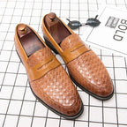 Men's Brown Loafers - Handcrafted Woven Leather Footwear for Comfort and Style