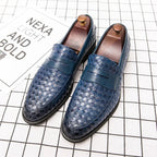 Men's Brown Loafers - Handcrafted Woven Leather Footwear for Comfort and Style