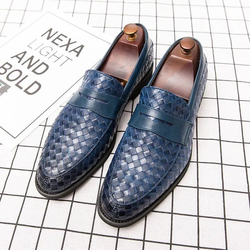 Men's Brown Loafers - Handcrafted Woven Leather Footwear for Comfort and Style