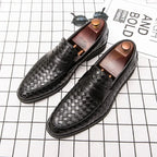 Men's Brown Loafers - Handcrafted Woven Leather Footwear for Comfort and Style
