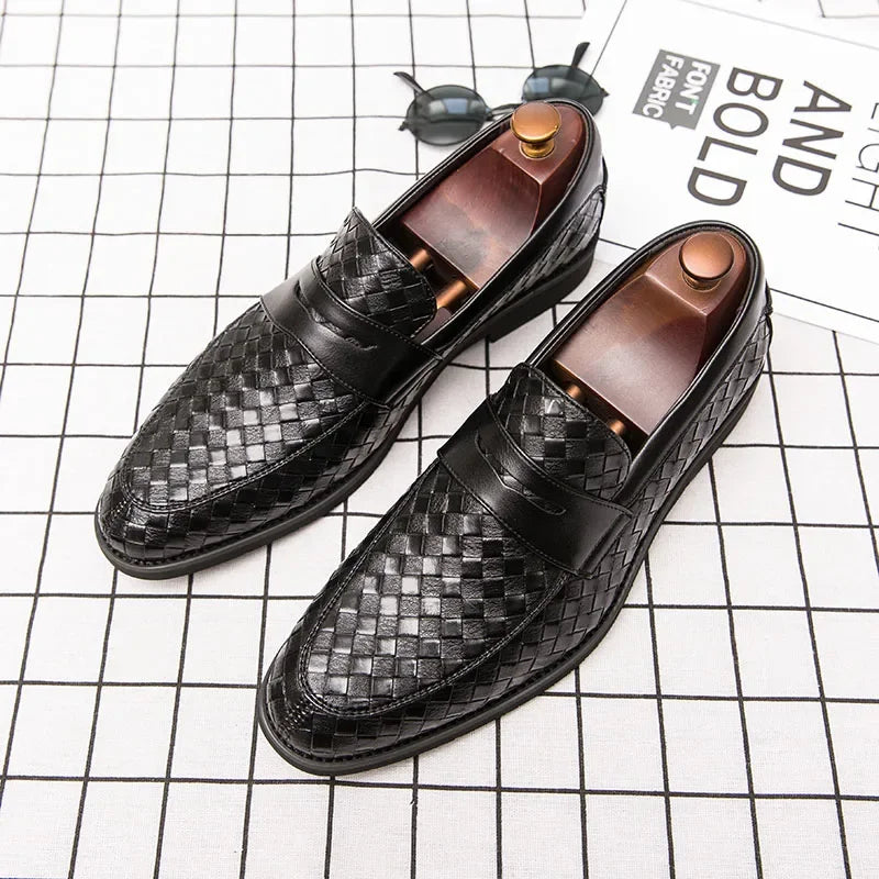 Men's Brown Loafers - Handcrafted Woven Leather Footwear for Comfort and Style