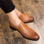 Men's Brown Loafers - Handcrafted Woven Leather Footwear for Comfort and Style