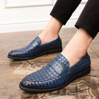 Men's Brown Loafers - Handcrafted Woven Leather Footwear for Comfort and Style
