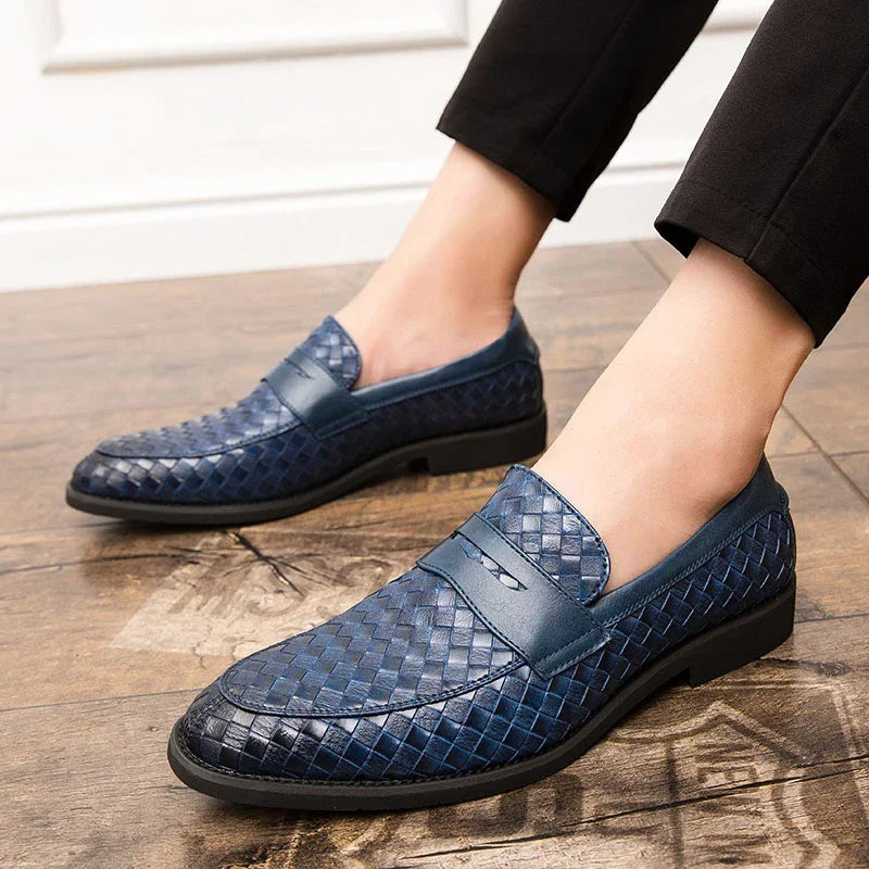 Men's Brown Loafers - Handcrafted Woven Leather Footwear for Comfort and Style