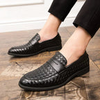Men's Brown Loafers - Handcrafted Woven Leather Footwear for Comfort and Style