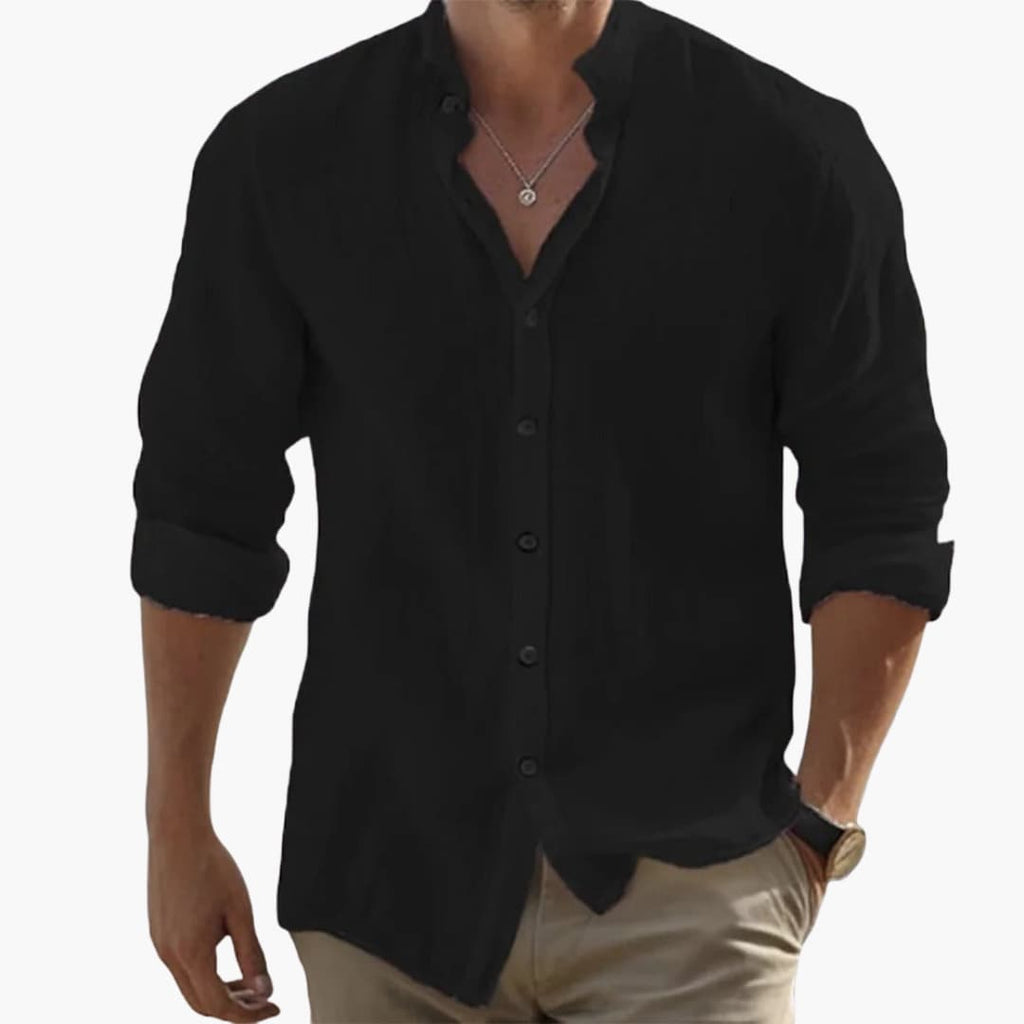 Men's Casual Long Sleeve Summer Shirt with Stand-Up Collar - Lightweight & Breathable Summer Fashion