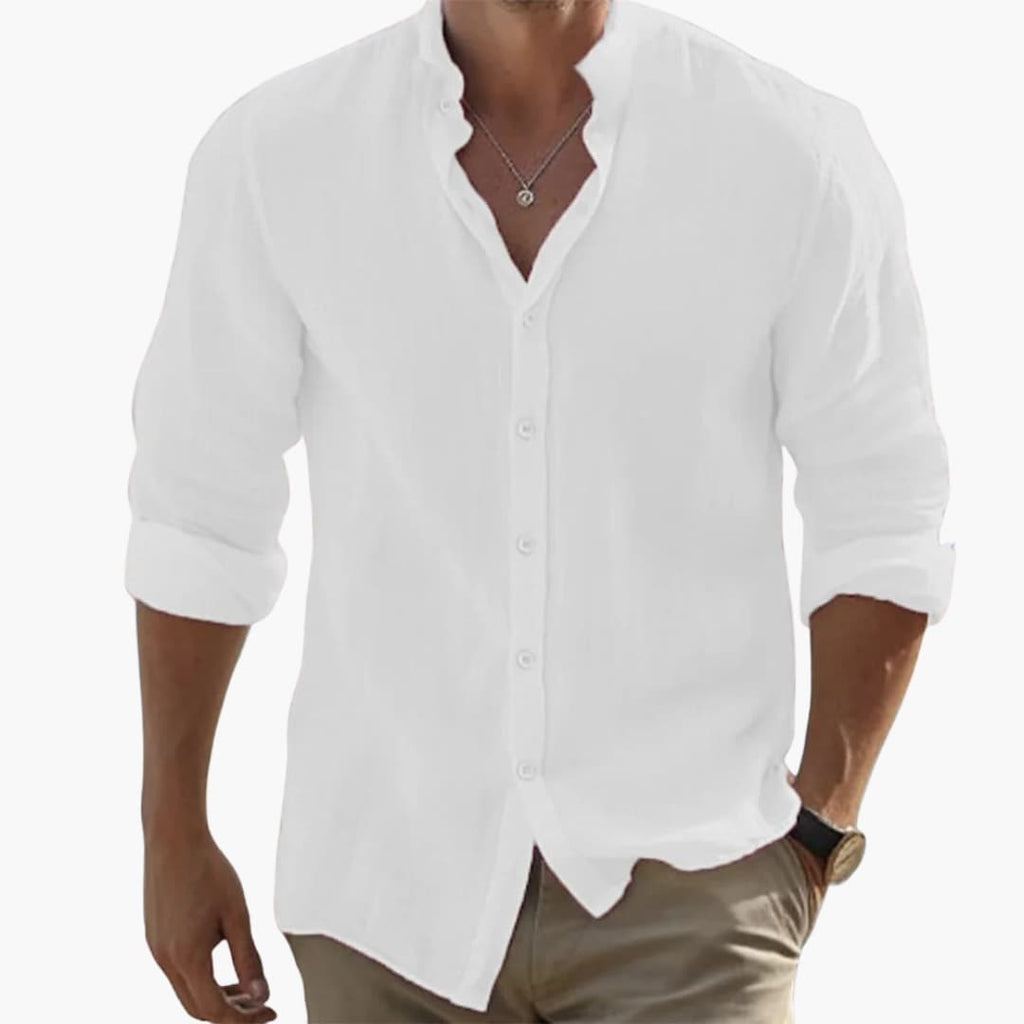 Men's Casual Long Sleeve Summer Shirt with Stand-Up Collar - Lightweight & Breathable Summer Fashion