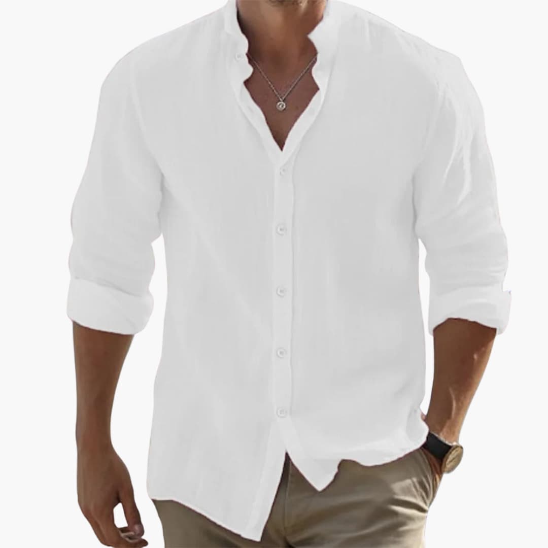 Men's Casual Long Sleeve Summer Shirt with Stand-Up Collar - Lightweight & Breathable Summer Fashion