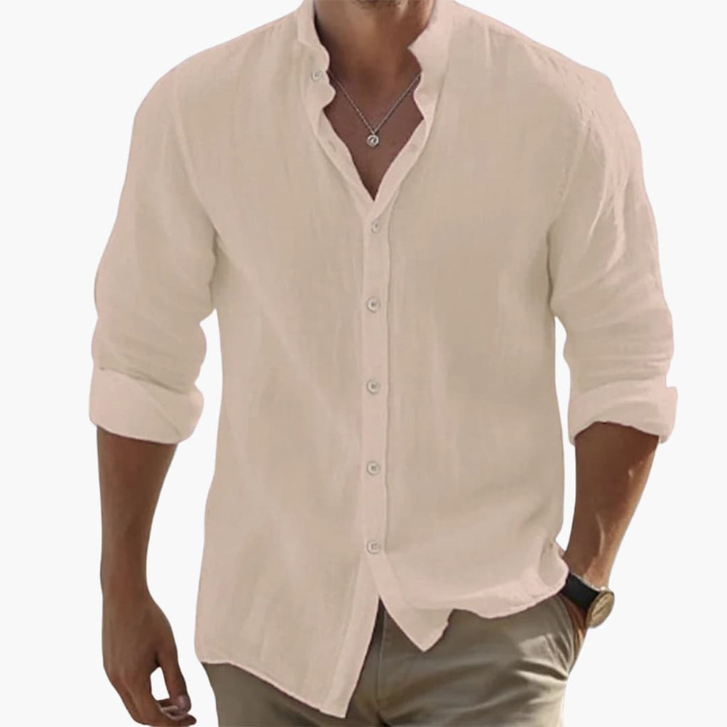 Men's Casual Long Sleeve Summer Shirt with Stand-Up Collar - Lightweight & Breathable Summer Fashion