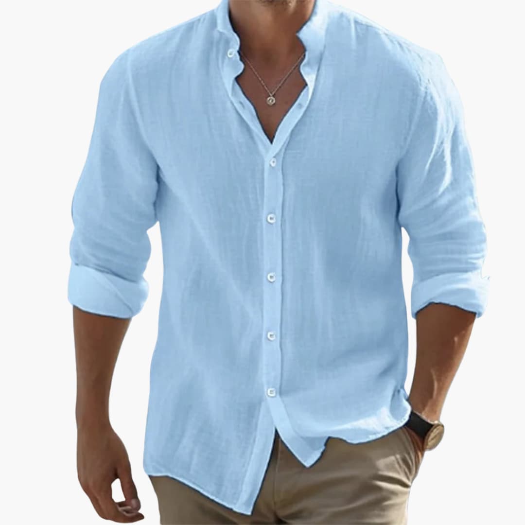 Men's Casual Long Sleeve Summer Shirt with Stand-Up Collar - Lightweight & Breathable Summer Fashion