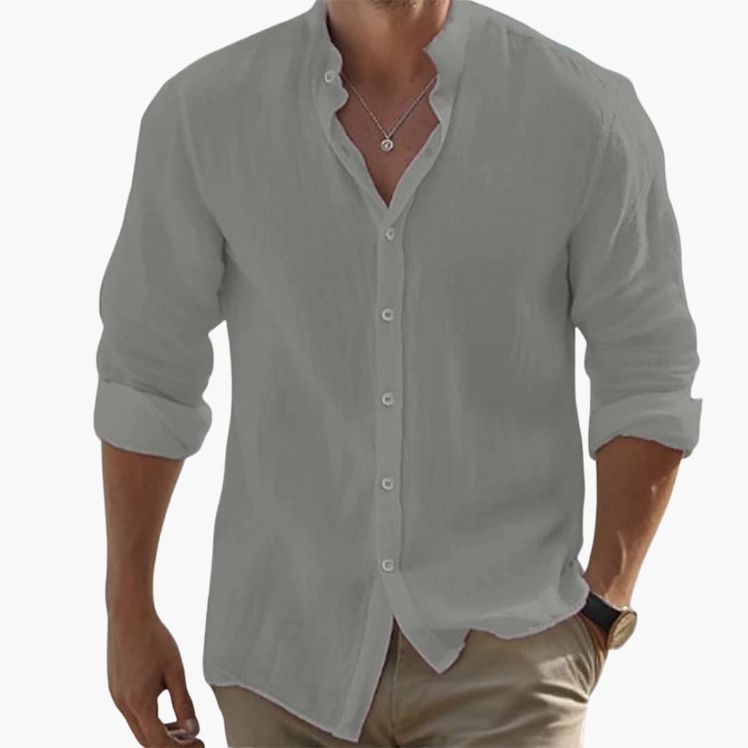 Men's Casual Long Sleeve Summer Shirt with Stand-Up Collar - Lightweight & Breathable Summer Fashion
