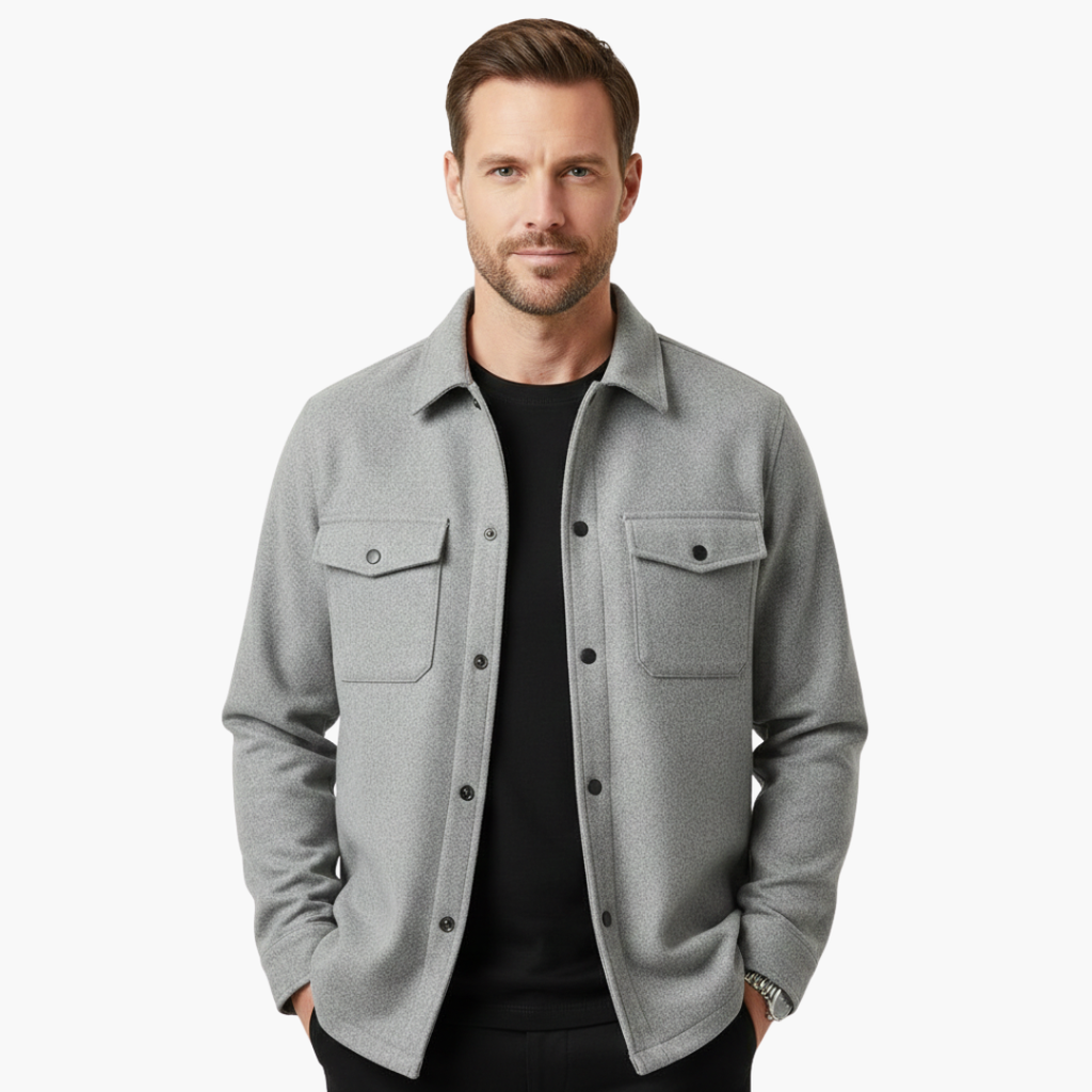 Men's Classic Button-Up Shirt Jacket with Pockets - Stylish and Versatile Layering Piece