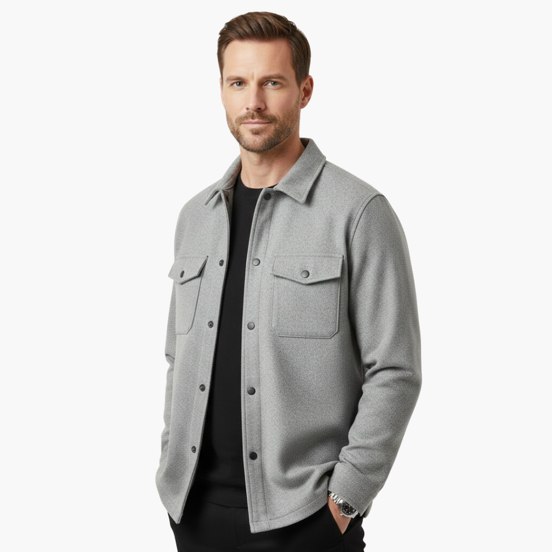 Men's Classic Button-Up Shirt Jacket with Pockets - Stylish and Versatile Layering Piece