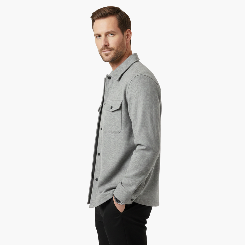 Men's Classic Button-Up Shirt Jacket with Pockets - Stylish and Versatile Layering Piece