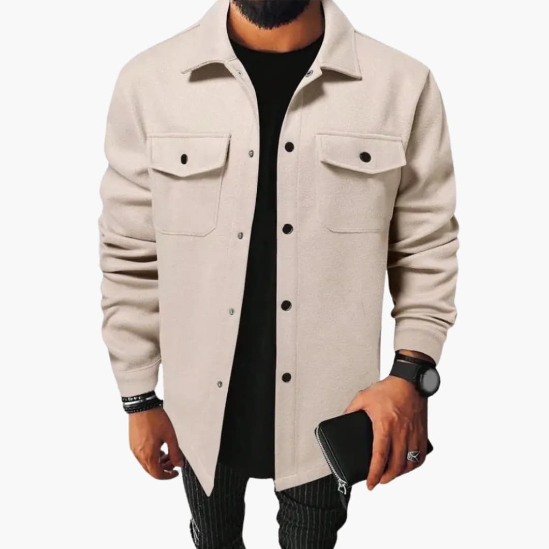 Men's Classic Button-Up Shirt Jacket with Pockets - Stylish and Versatile Layering Piece