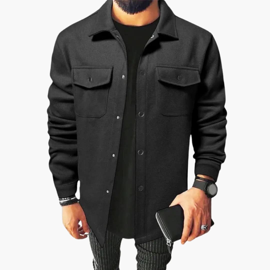 Men's Classic Button-Up Shirt Jacket with Pockets - Stylish and Versatile Layering Piece