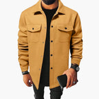 Men's Classic Button-Up Shirt Jacket with Pockets - Stylish and Versatile Layering Piece