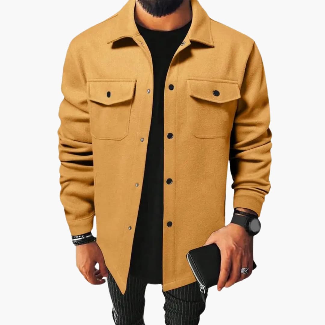 Men's Classic Button-Up Shirt Jacket with Pockets - Stylish and Versatile Layering Piece