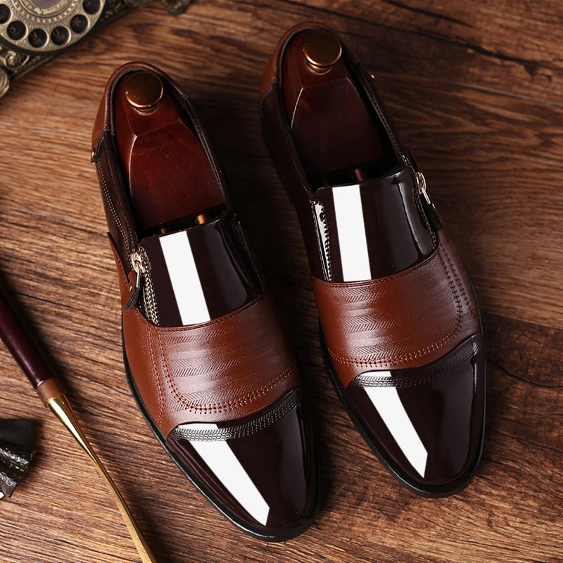 Men's Dress Loafers - Stylish Dual-Texture Loafer Dress Shoes with Side-Zip Design for Formal and Casual Wear