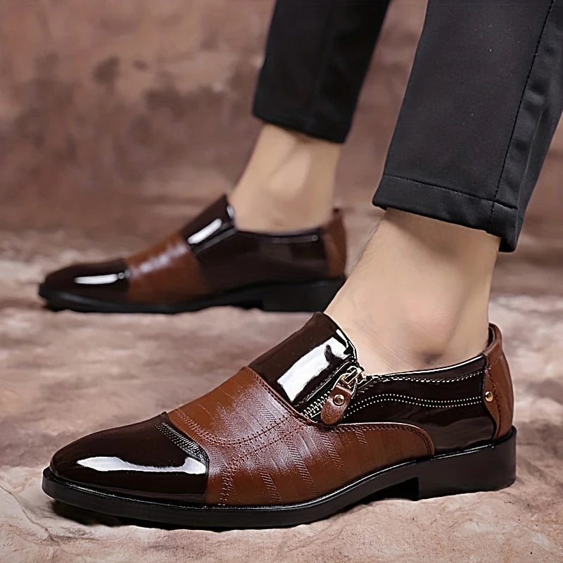 Men's Dress Loafers - Stylish Dual-Texture Loafer Dress Shoes with Side-Zip Design for Formal and Casual Wear