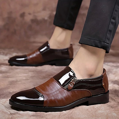Men's Dress Loafers - Stylish Dual-Texture Loafer Dress Shoes with Side-Zip Design for Formal and Casual Wear