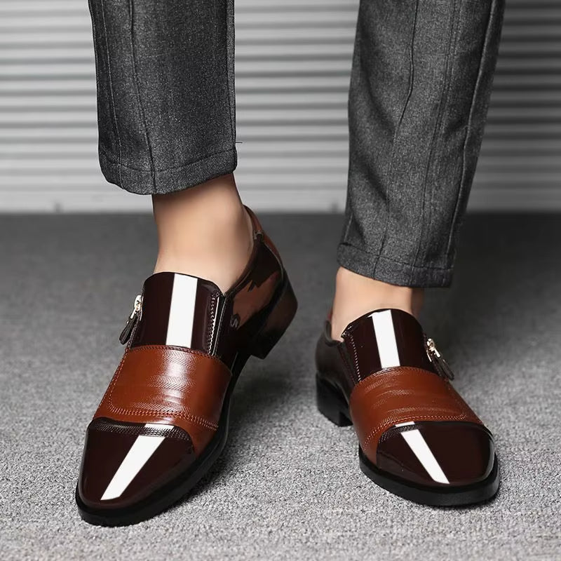 Men's Dress Loafers - Stylish Dual-Texture Loafer Dress Shoes with Side-Zip Design for Formal and Casual Wear