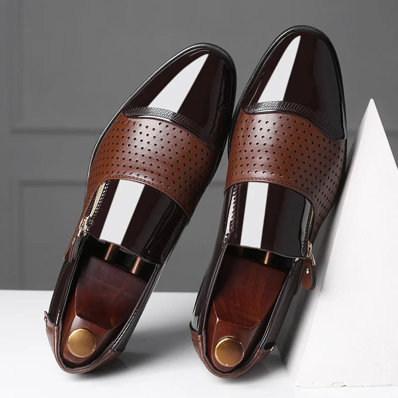 Men's Dress Loafers - Stylish Dual-Texture Loafer Dress Shoes with Side-Zip Design for Formal and Casual Wear