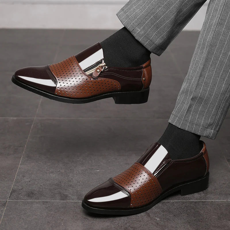 Men's Dress Loafers - Stylish Dual-Texture Loafer Dress Shoes with Side-Zip Design for Formal and Casual Wear
