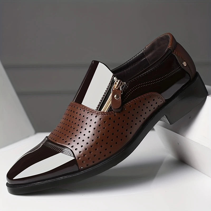 Men's Dress Loafers - Stylish Dual-Texture Loafer Dress Shoes with Side-Zip Design for Formal and Casual Wear