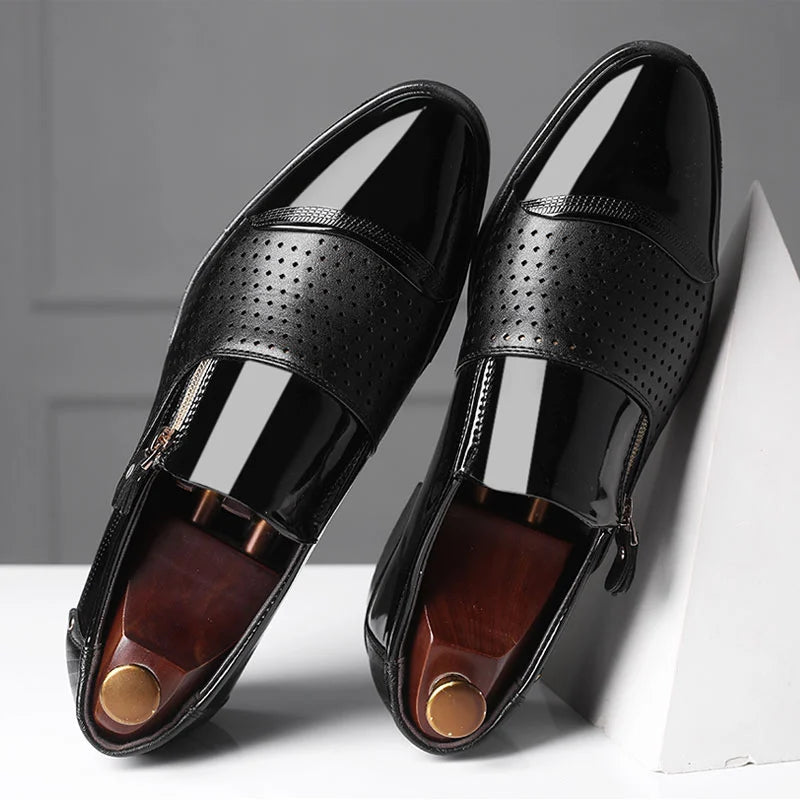Men's Dress Loafers - Stylish Dual-Texture Loafer Dress Shoes with Side-Zip Design for Formal and Casual Wear
