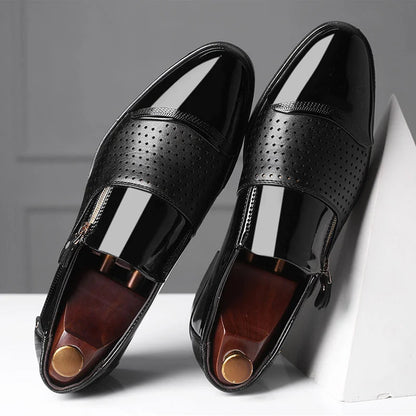 Men's Dress Loafers - Stylish Dual-Texture Loafer Dress Shoes with Side-Zip Design for Formal and Casual Wear