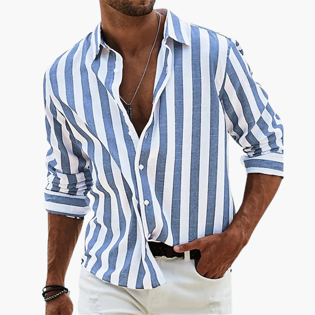 Men's Lightweight Striped Summer Shirt - Casual Button Placket Style for Effortless Warm-Weather Fashion
