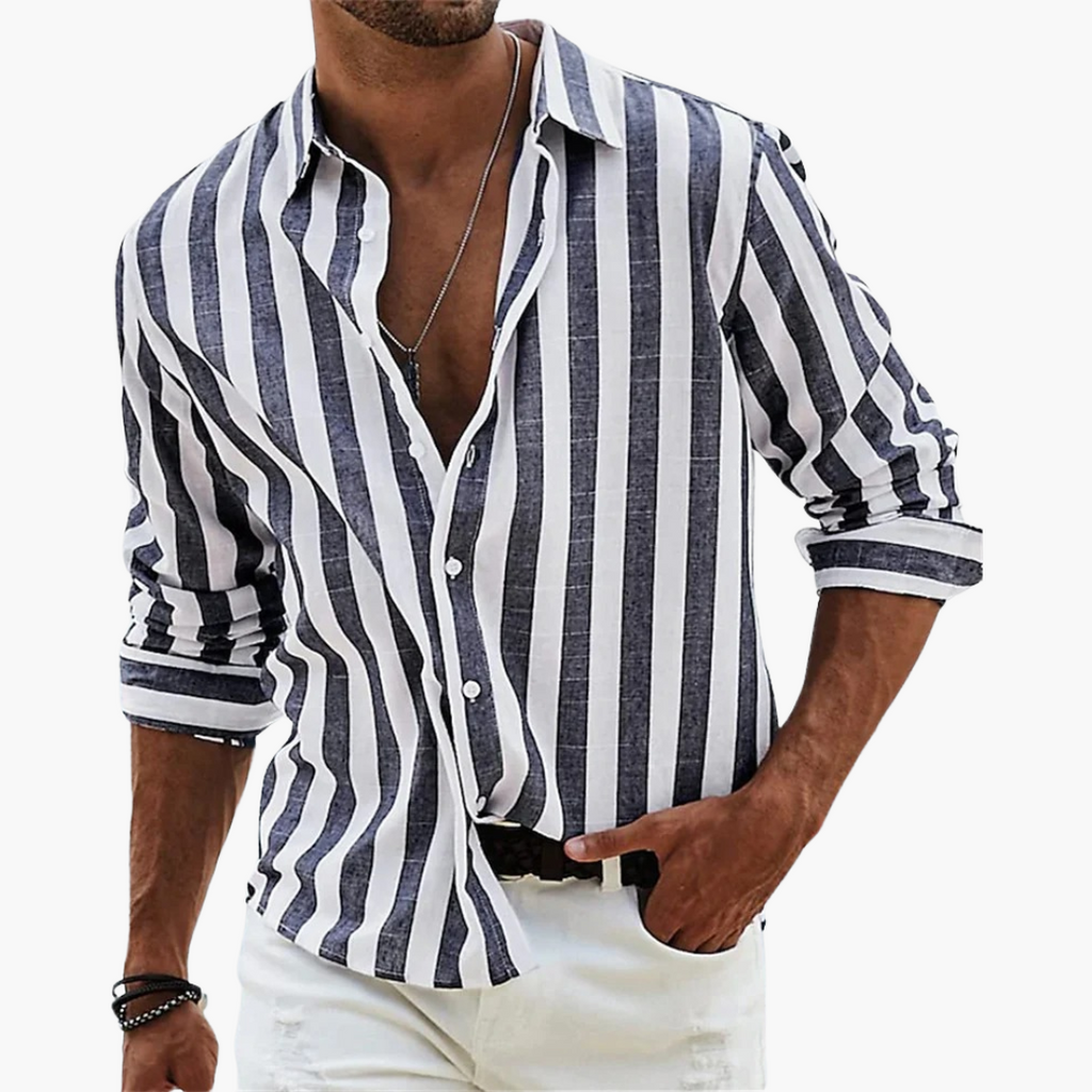 Men's Lightweight Striped Summer Shirt - Casual Button Placket Style for Effortless Warm-Weather Fashion