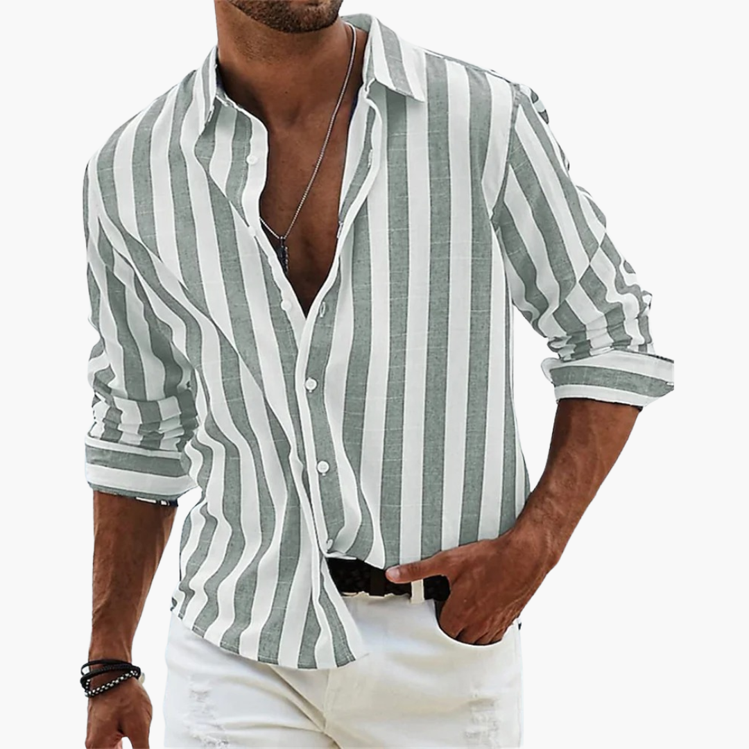 Men's Lightweight Striped Summer Shirt - Casual Button Placket Style for Effortless Warm-Weather Fashion