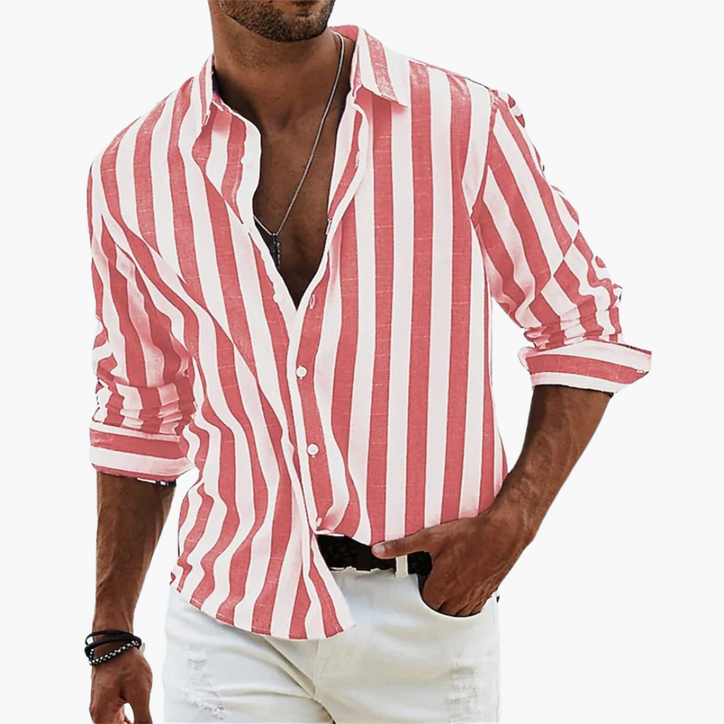 Men's Lightweight Striped Summer Shirt - Casual Button Placket Style for Effortless Warm-Weather Fashion