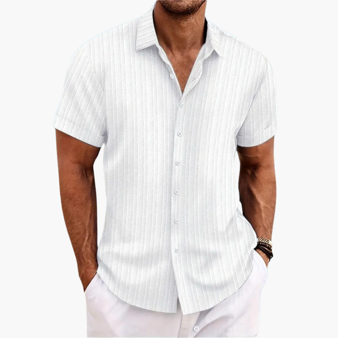 Men's Short Sleeve Striped Button-Up Shirt - Stylish Summer Shirt for Men