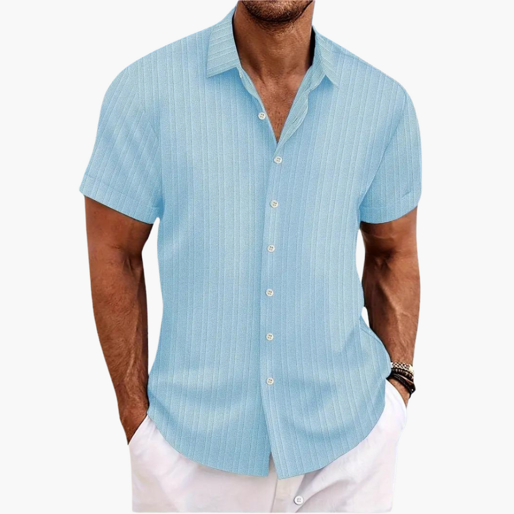 Men's Short Sleeve Striped Button-Up Shirt - Stylish Summer Shirt for Men