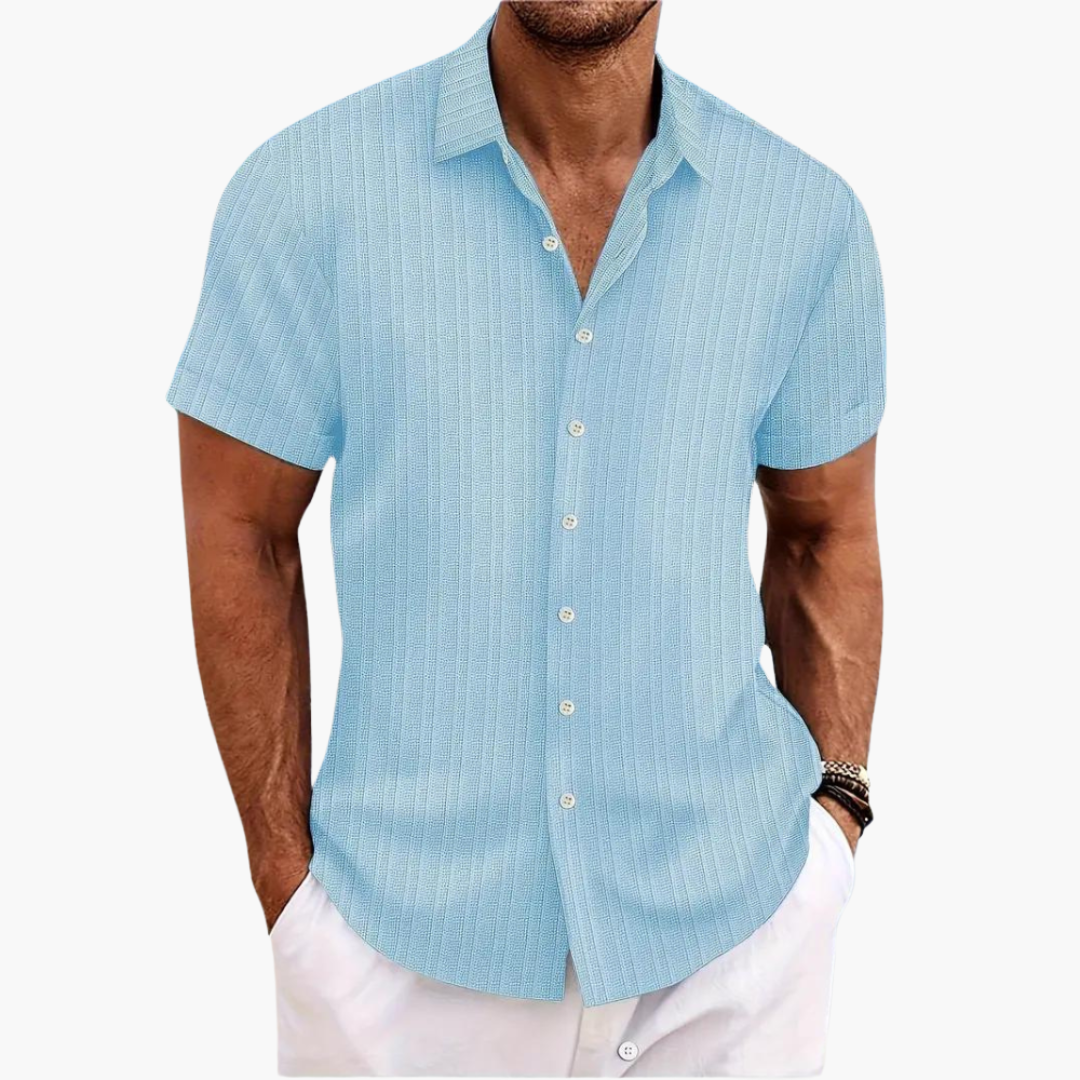 Men's Short Sleeve Striped Button-Up Shirt - Stylish Summer Shirt for Men